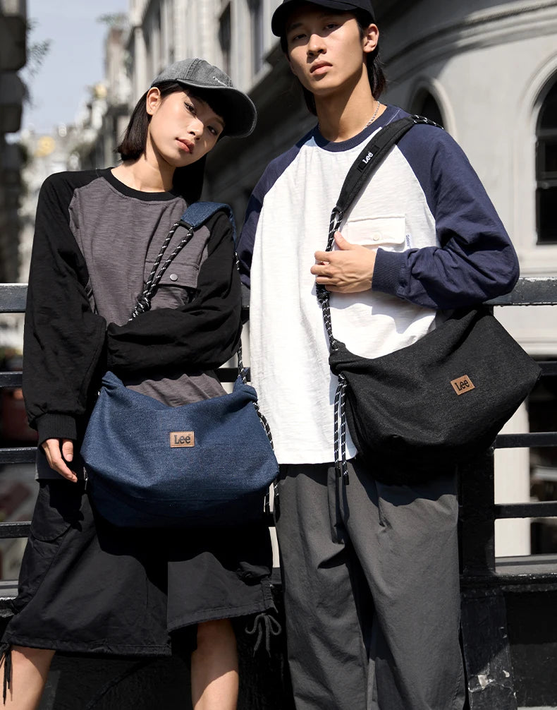 Unisex Denim Blue Soft Pillow Shoulder Bag | Large High-Capacity Utility Hobo | Simple Beige & Blue Casual