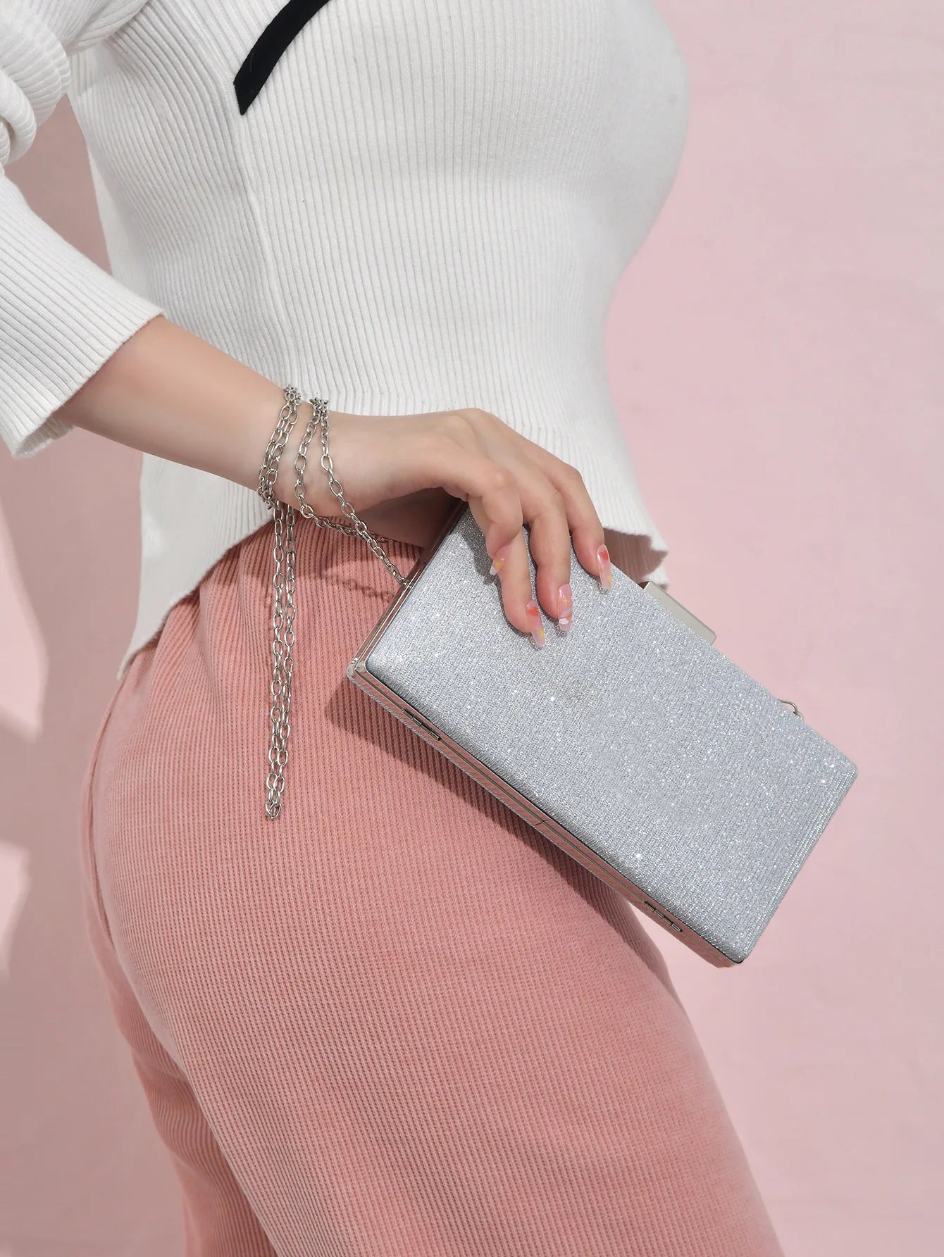 Shiny Luxury Women’s Handbag | Elegant Socialite Dinner Clutch | Fashionable Street Style Party Bag | Premium Polyester Daily Matching Purse with Silt Pocket Luxegan