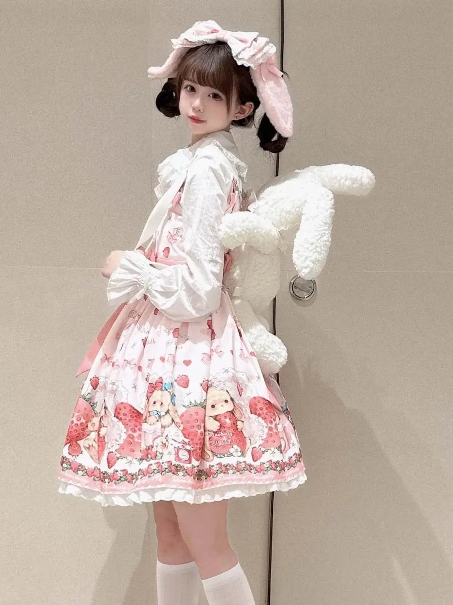 Falling Rabbit Berry Lolita Pink Cute SJK Dress Lolita Big Skirt Girls Birthday Show Cake Dress  birthday dress for women