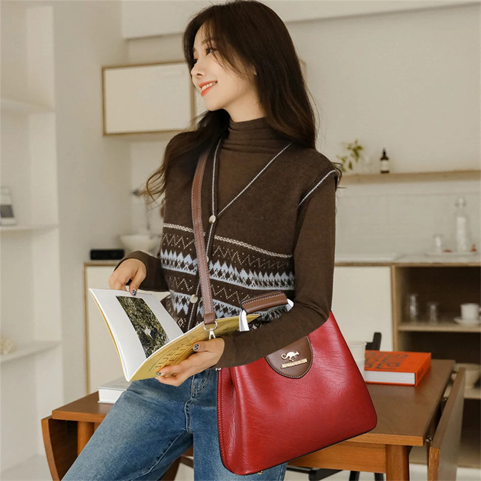 Luxury Designer Oil Leather Tote | Soft Crossbody Handbag Luxegan