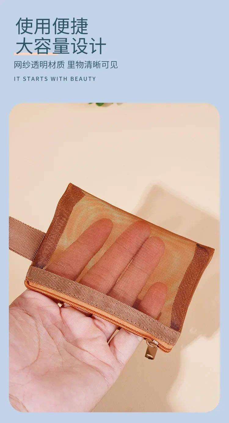 Pequeño Bolso Cuadrado de Color Sólido para Monedas, Organizador de Nylon de Malla para Pintalabios, Llaves, Auriculares, Tarjetero de Bus, Banco, Identificación, Tarjetas de Crédito, Estuche de Almacenamiento