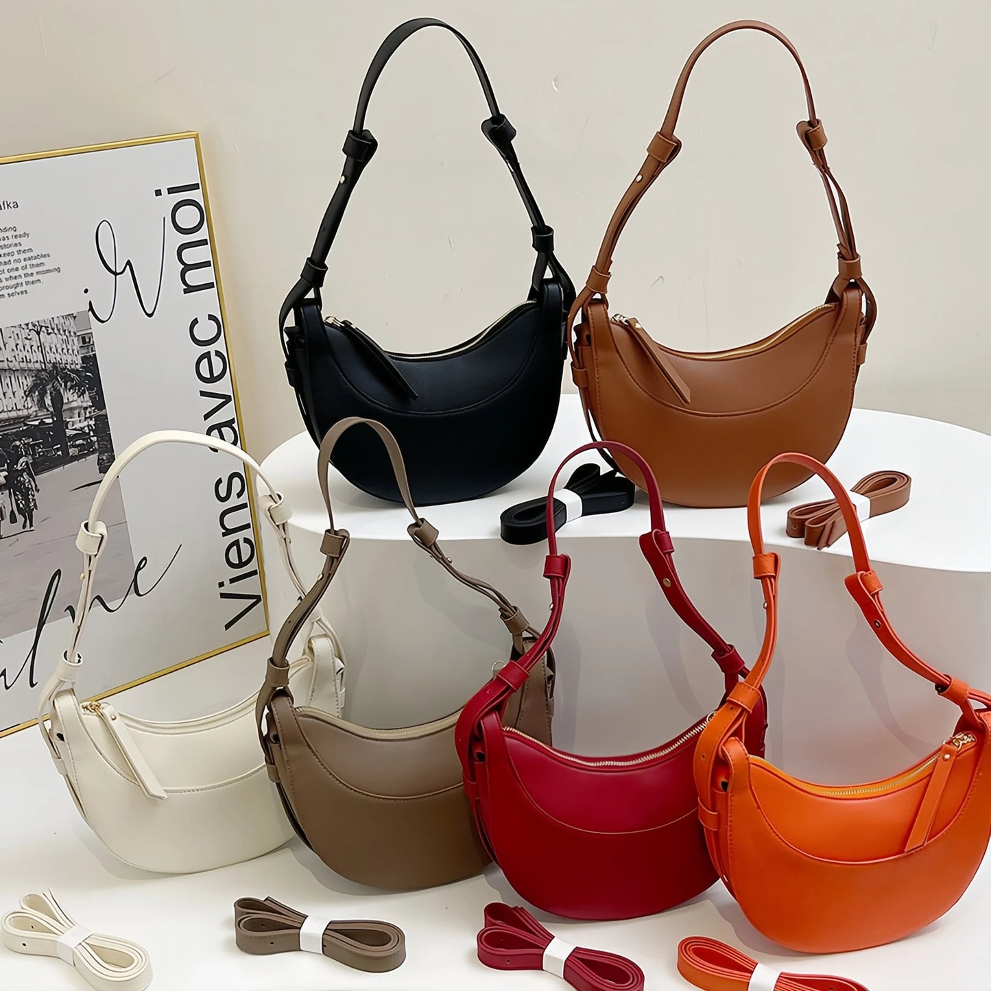 Vintage Half Moon Saddle Bag | Casual Crossbody with Chain Straps