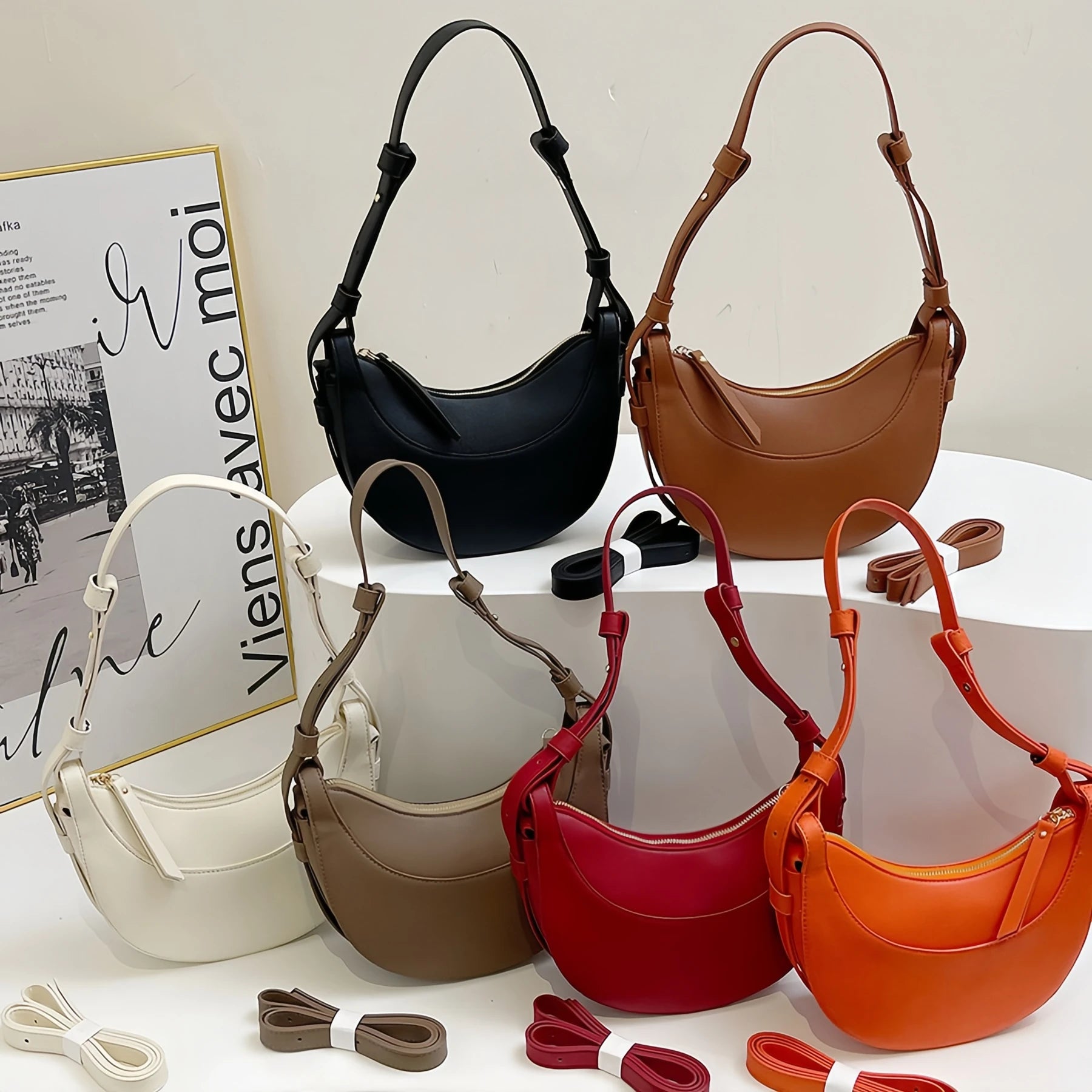 Vintage Half Moon Saddle Bag | Casual Crossbody with Chain Straps