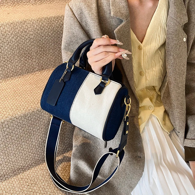 Patchwork Colorblock Mini Handbag | Denim Shoulder & Crossbody Bag Luxegan