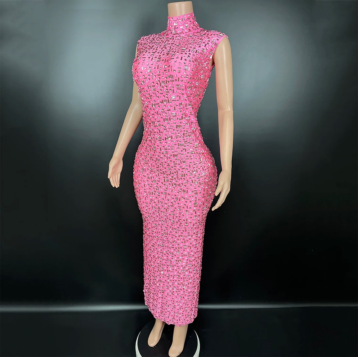 Luxurious Rhinestone Celebration Party Dress | Sparkling Couture Baby Shower Gown | One-Shoulder Turtleneck Medium-Stretch Sheath Dress Luxegan
