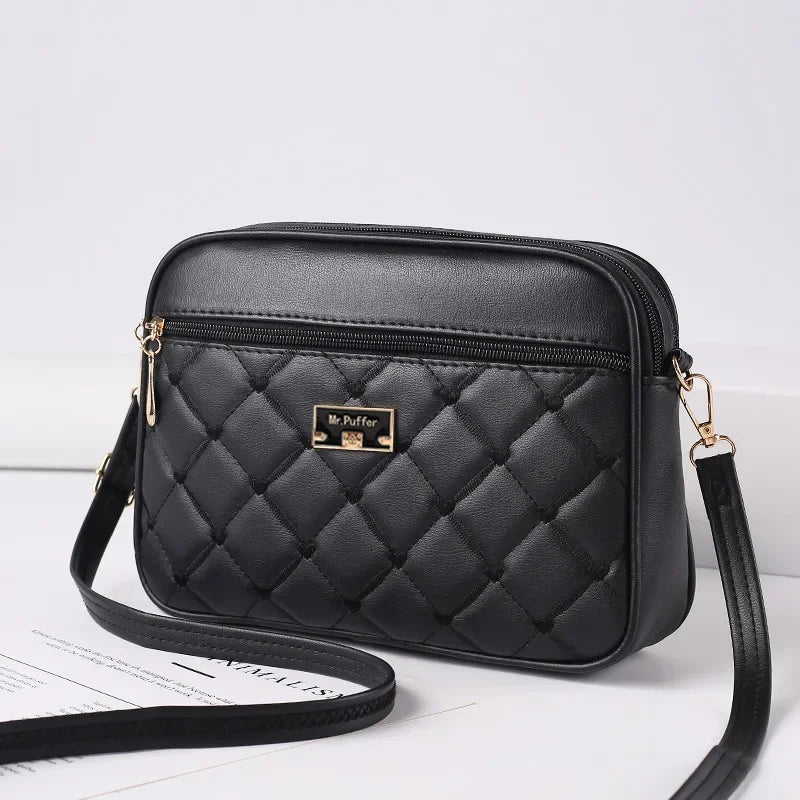 Lingge Quilted Messenger Bag | Small PU Leather Crossbody Purse Luxegan