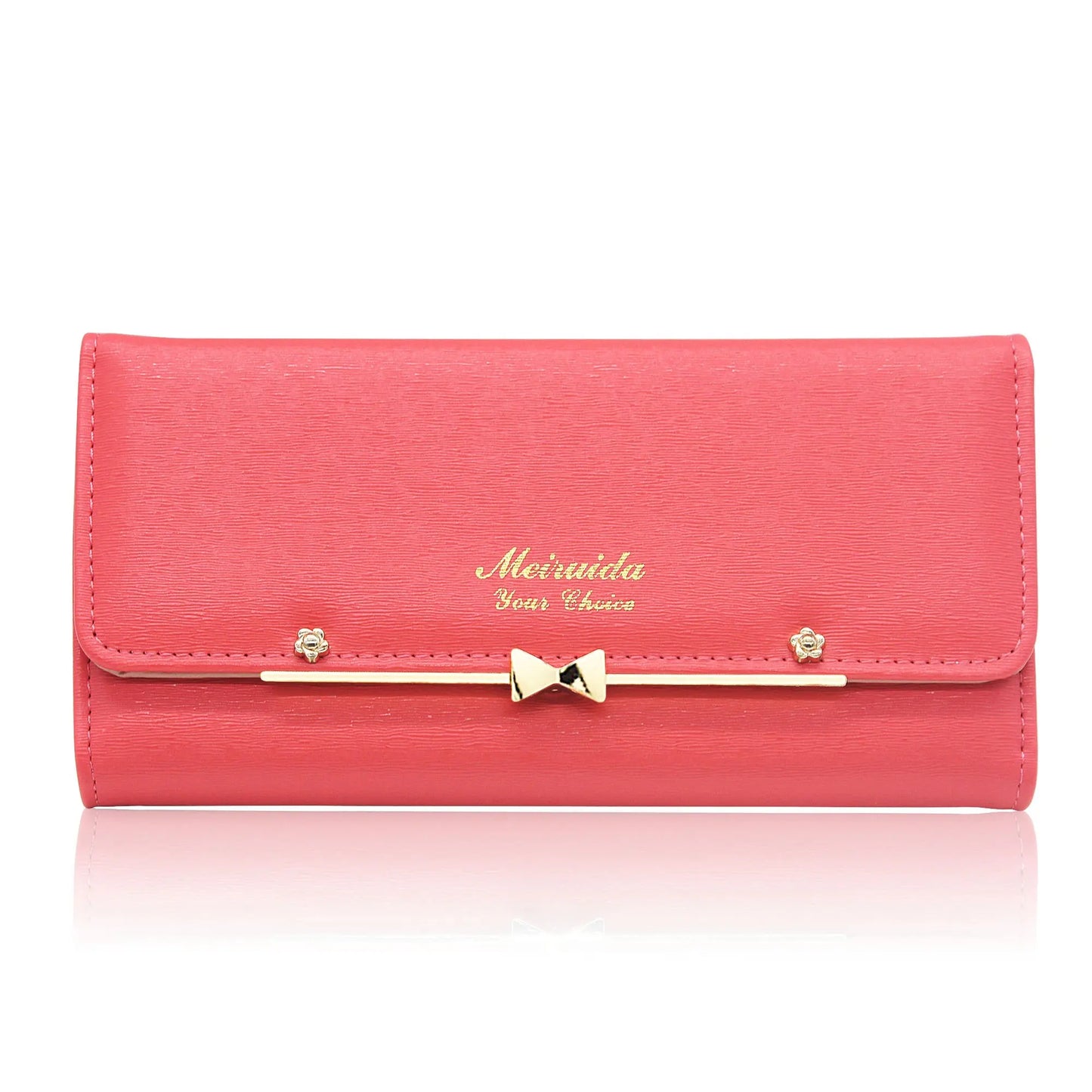 Women Student Cute Bowknot PU Leather Wallet Trifold Large Capacity Card Holder Money Purse Long Phone Handbag