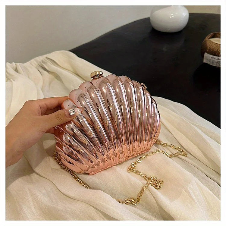 Y2K Retro Shell Clutch | Mini Crossbody with Metallic Finish Luxegan