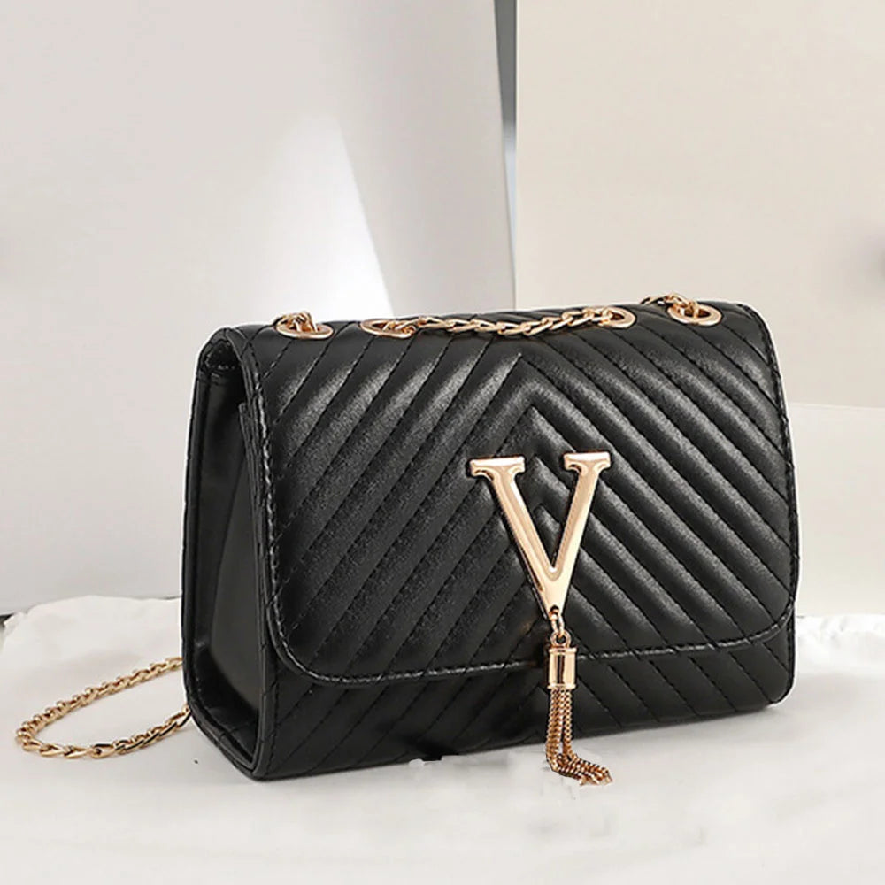 Women’s Trend Luxury Brand Handbag | Sophisticated Sequined & Embroidered Shoulder Bag | Elegant Small PVC Leather Crossbody | Fashion-Forward Flap Purse with Tassel & Chain Accents (Model BLL-846) Luxegan