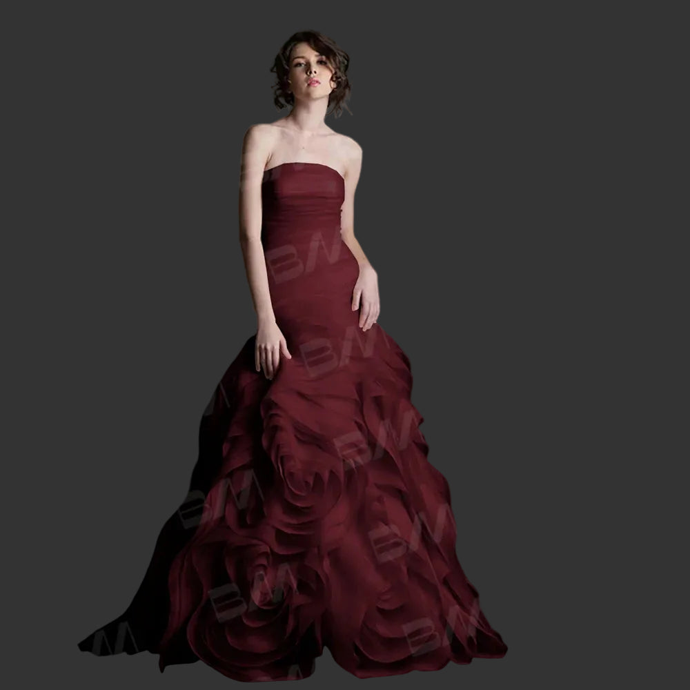 Modern Floral-Shaped Tulle Prom Gown | Custom-Made Strapless Sweetheart Long Party Dress | High-Quality Court Train Solid Custom-Color Evening Dress Luxegan
