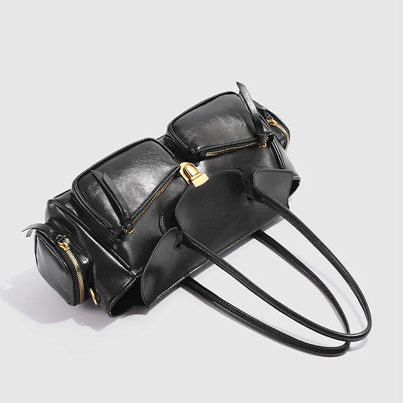 Vintage Underarm Bag for Women | Soft Split Leather Multi-Pocket Shoulder Handbag (Luxury Designer, Half Moon Shape) Luxegan