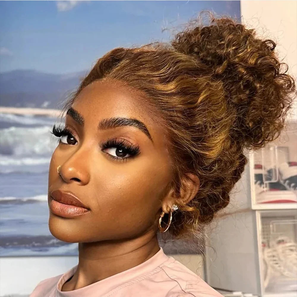 Highlight HD Invisi-Strap 360 Full Lace Wig | Sophisticated "Honey Blonde" Deep Curly Silhouette | Elegant 250% Density HD Lace Frontal | "Dignified" Brazilian Human Hair Highlight Wig for Radiant Versatile Styling Luxegan