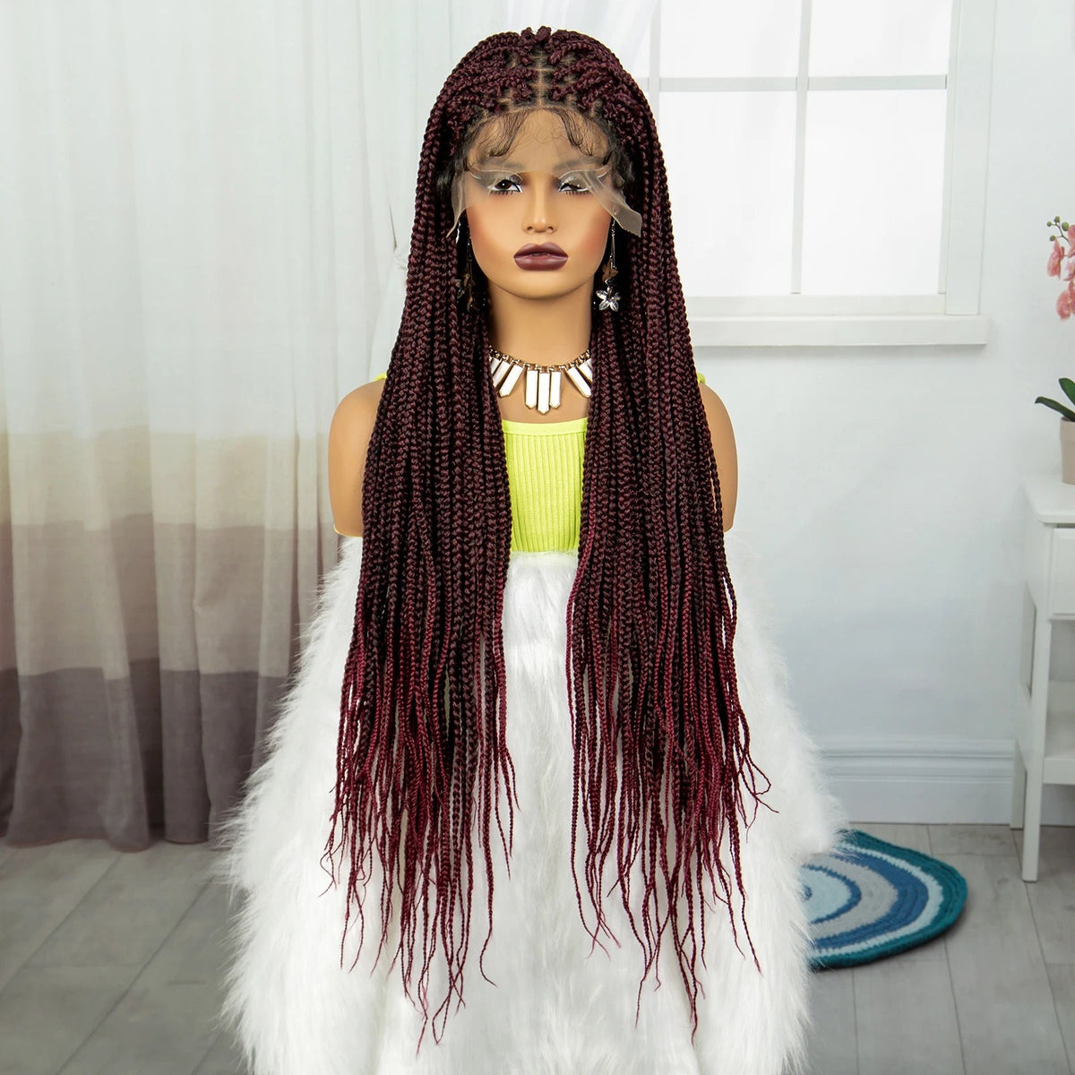 Synthetic Braided Wig Synthetic Hair Lace Front Wigs Box Braided Wigs for Black Women 36 Inches Micro Braids Wigs with Baby Hair Luxegan