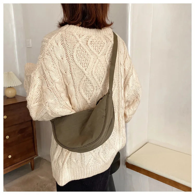 Solid Color Women's Portable Shoulder Bag Simple Female Nylon Cloth Padded Crossbody Bags | Travel Purse Handbags Messenger Bag Luxegan