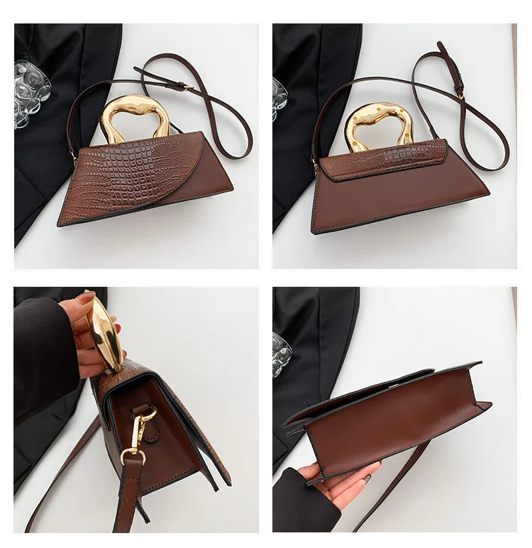 Solid Alligator PU Shoulder & Crossbody Bag | Sophisticated Personality Designer Style Handbag | Elegant High-Quality Alligator Pattern Square Bag | Fashion-Forward Women’s Hot Sale Satchel with "Dignified" Hard Texture Luxegan
