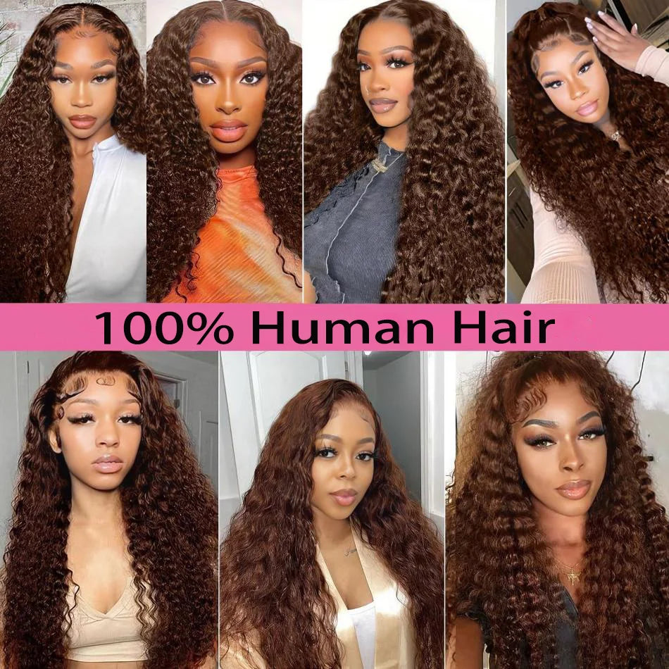 30 & 36-Inch Chocolate Brown Deep Curly HD Lace Wig | Sophisticated 13x6 & 13x4 Transparent Frontal | Elegant "100% Brazilian Remy" Silhouette | "Dignified" Pre-Plucked Water Wave Human Hair for Radiant Versatile Styling Luxegan