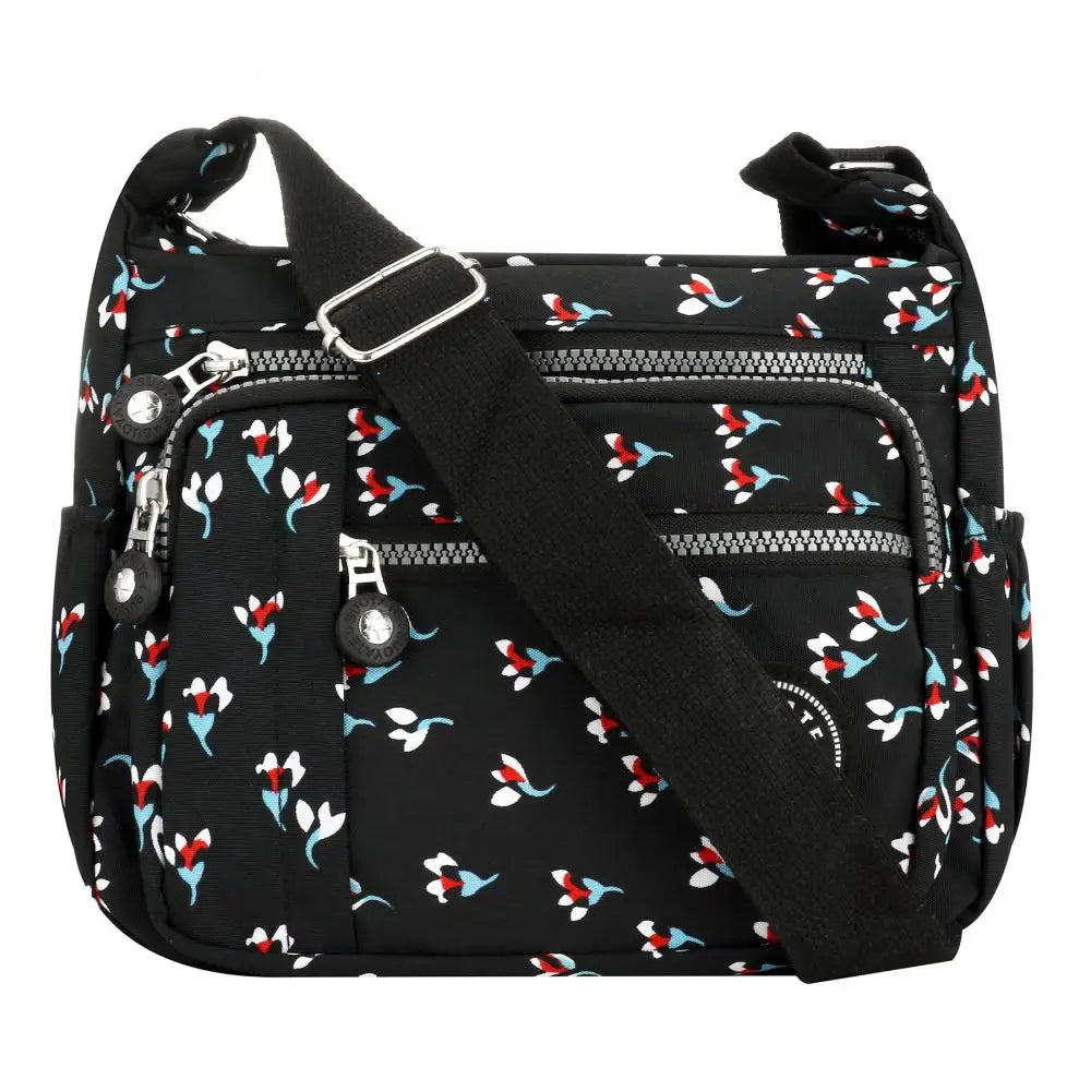 Women’s Floral Multi-Pocket Casual Crossbody Bag | Lightweight Waterproof Nylon Messenger Handbag | Large Capacity Travel Shoulder Bag for Hiking & Shopping | Versatile Daily Use Pouch Luxegan