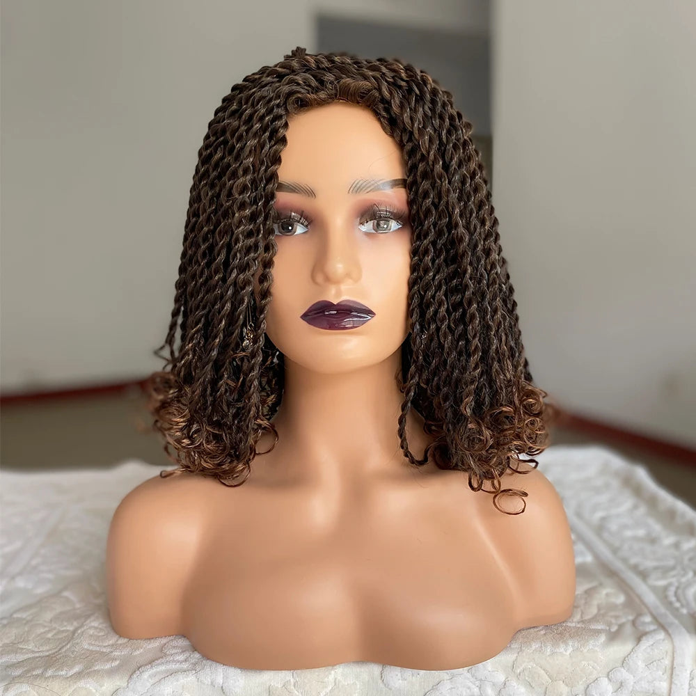Short Ombre Bug Twist Braided Bob Wig | Crochet Hair | Synthetic African Braids | Black Women Luxegan
