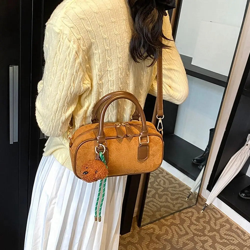 Women’s Fashion PU Leather Bowling Bag | Sophisticated Korean Style Small Square Bag | Large Capacity Solid Color Handbag | Chic Minimalist Shoulder Bag for Daily Shopping Luxegan