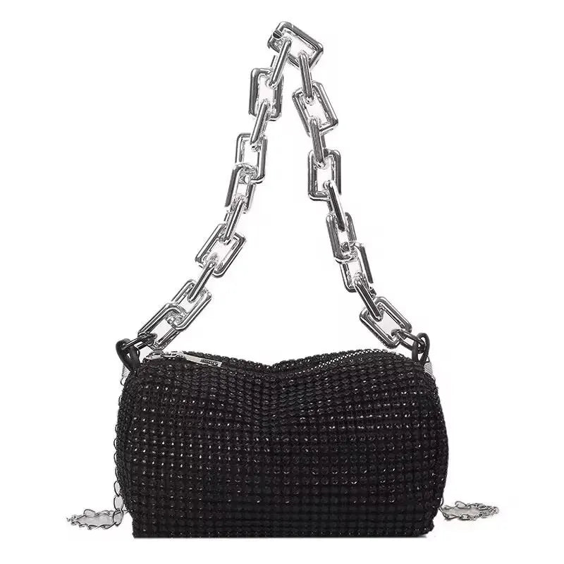 Luxury Rhinestone Bucket Bag | Sparkling Glitter Chain Prom Purse | Elegant Women’s Dinner Package Handbag | High-End Pillow Shape Shoulder Bag (Model ZY162) Luxegan