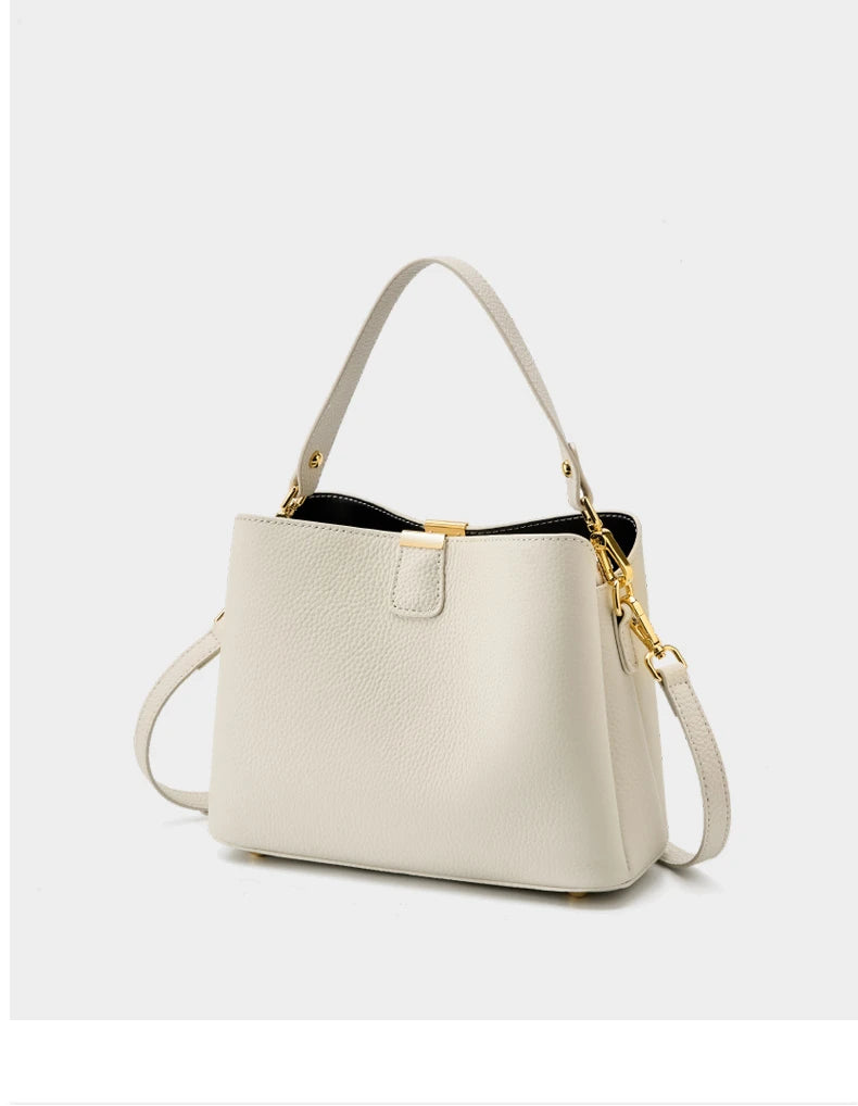 100% Cow Genuine Leather Bucket Bag | Luxury Designer Wide Strap Tote Luxegan