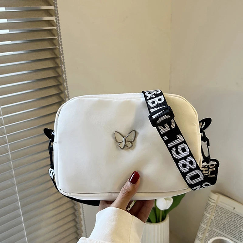 Lingge Embroidery Camera Bag | Soft Nylon Crossbody Messenger Purse Luxegan