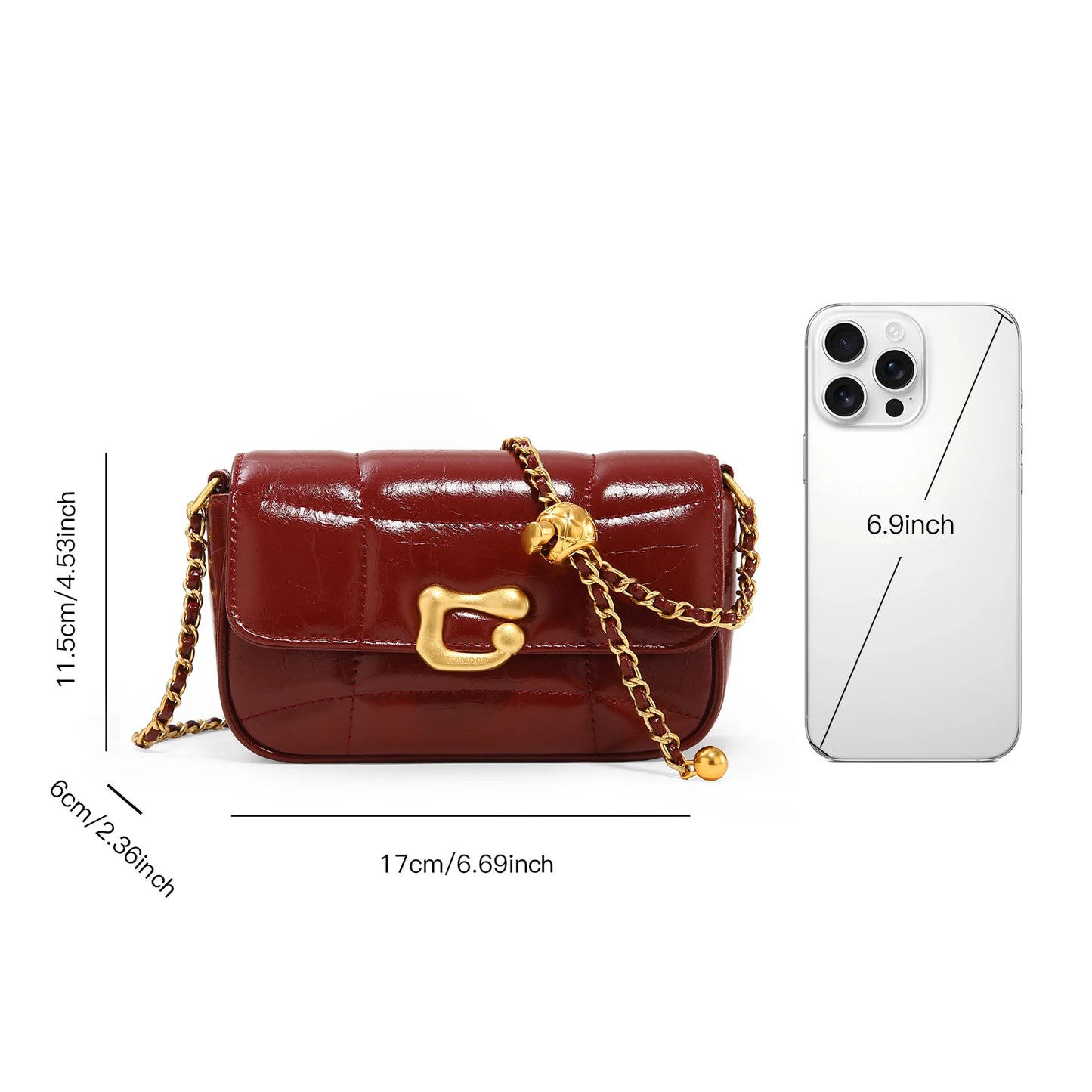Genuine Leather Crossbody Bag | Luxury Brand Shoulder Bag with Chain Strap & Unique Design Quilted Handbag Luxegan