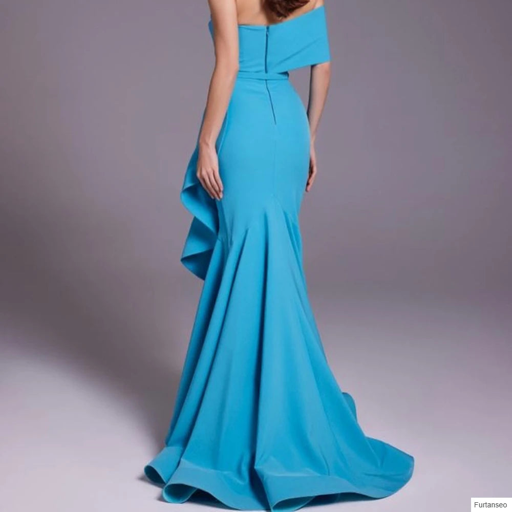 Sash Draped Mermaid Evening Gown | Off-Shoulder Sleeveless Floor-Length Prom Dress Luxegan