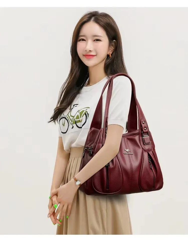 Genuine Soft PU Leather Handbags for Women | Vintage Shoulder Tote Bag & Large Capacity Purse