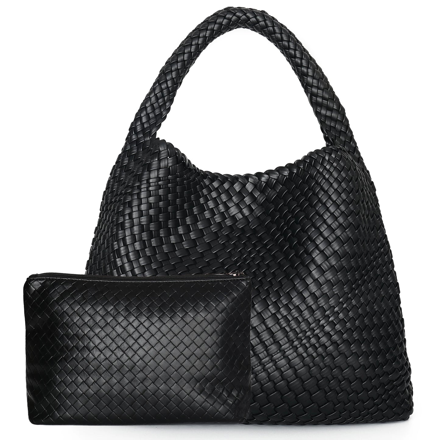 Large Woven PU Leather Shoulder Bag | Soft Summer Beach Shopper with Purse Luxegan