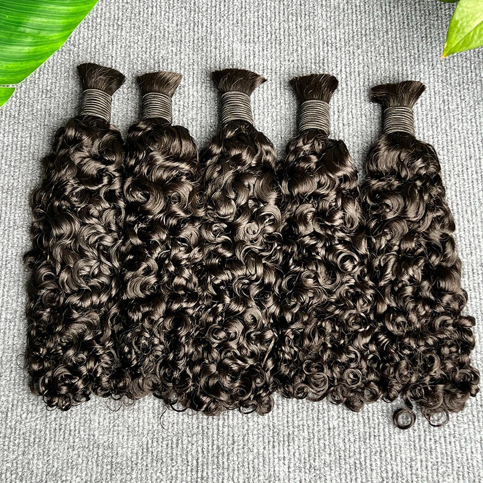 Burmese Curly Human Hair Bulk for Braiding – 100% Raw Virgin No-Weft Boho Braids Hair Natural - view 6
