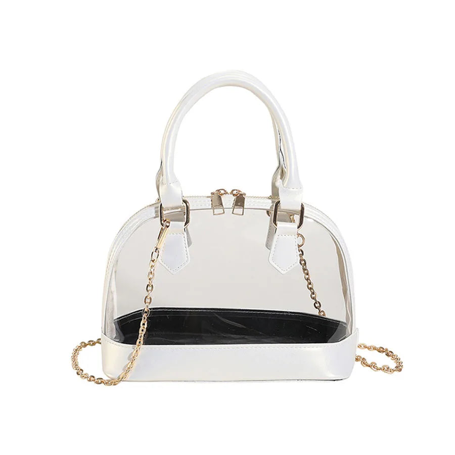 Transparent Jelly Women's Clutch Handbag | PU Leather Top Handle Metal Chain Crossbody Shoulder Tote Bag (Casual Messenger Purse) Luxegan
