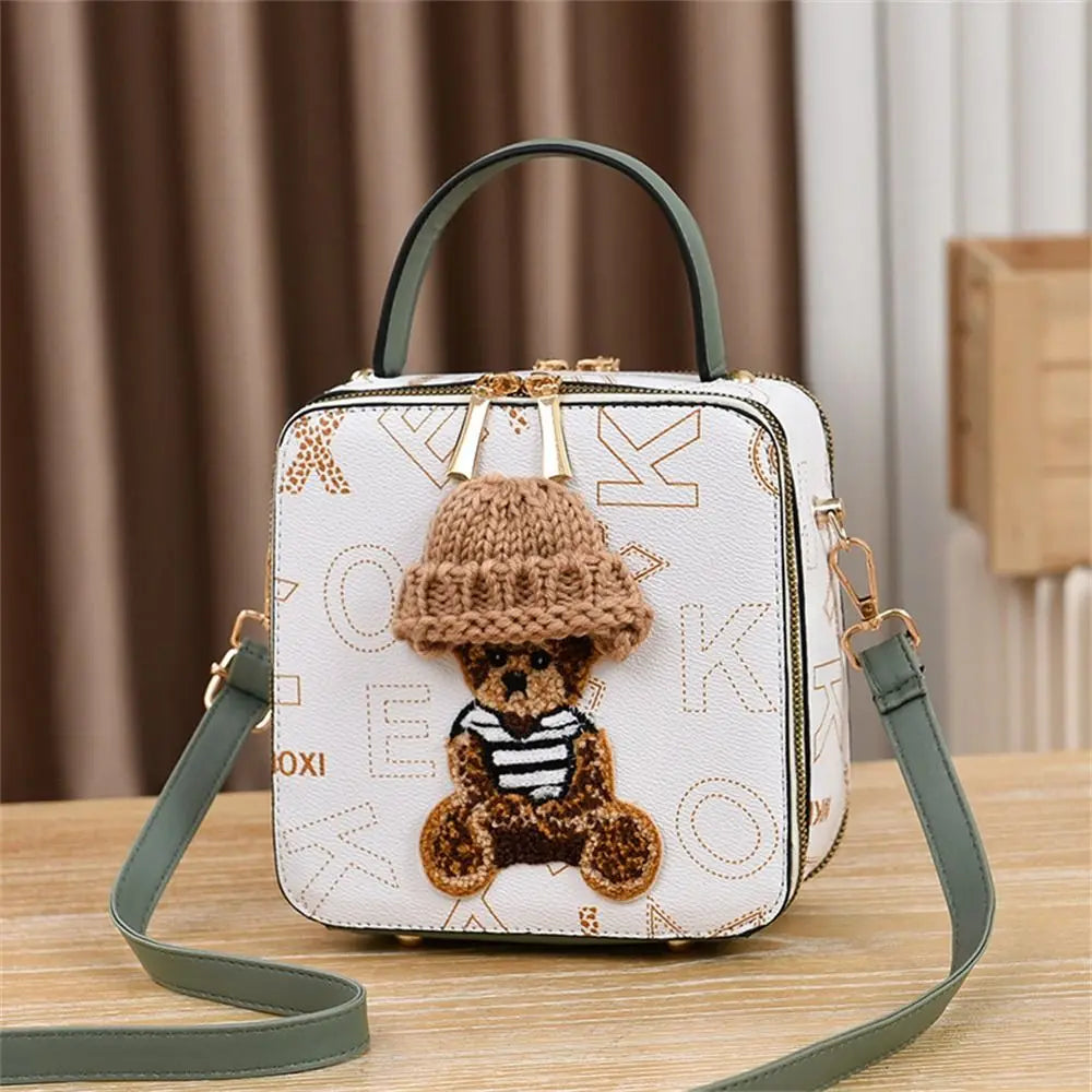 PU Leather Shoulder Bags | Fashion Simple Cute Cartoon Bear Crossbody Bag & Messenger Bag (Women's Small Square Handbags) Luxegan