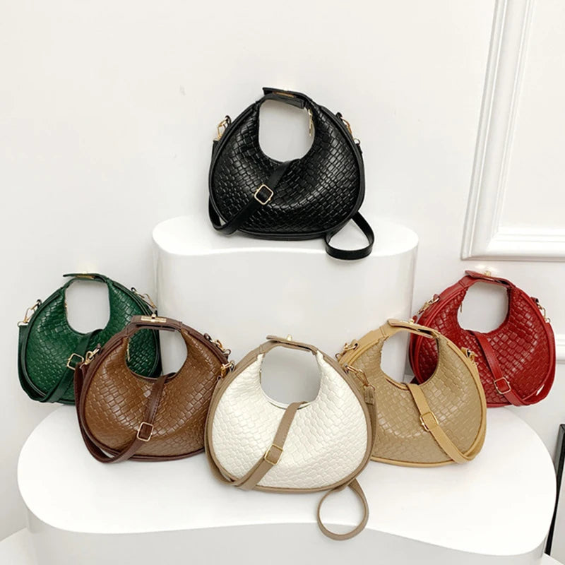 PU Leather Solid Hobo Bag | Soft Fashion Niche Design Woven Messenger Luxegan