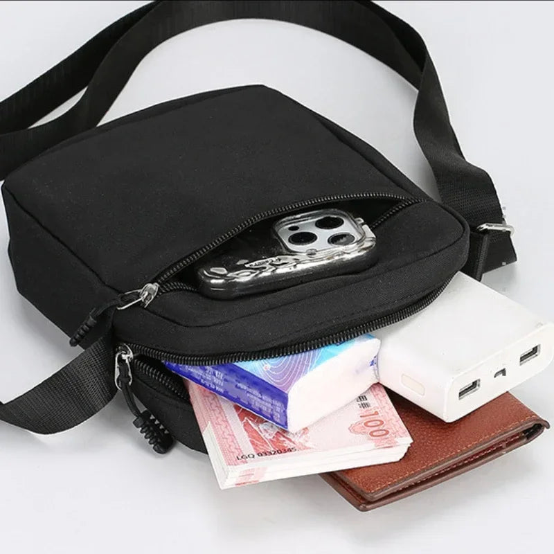Durable Oxford Mini Shoulder Bag | Sophisticated Black Mobile Phone Bag & Waist Pack | Elegant Men's Crossbody Box Bag | "Dignified" Soft Man-Bag for High-Performance Urban Utility Luxegan