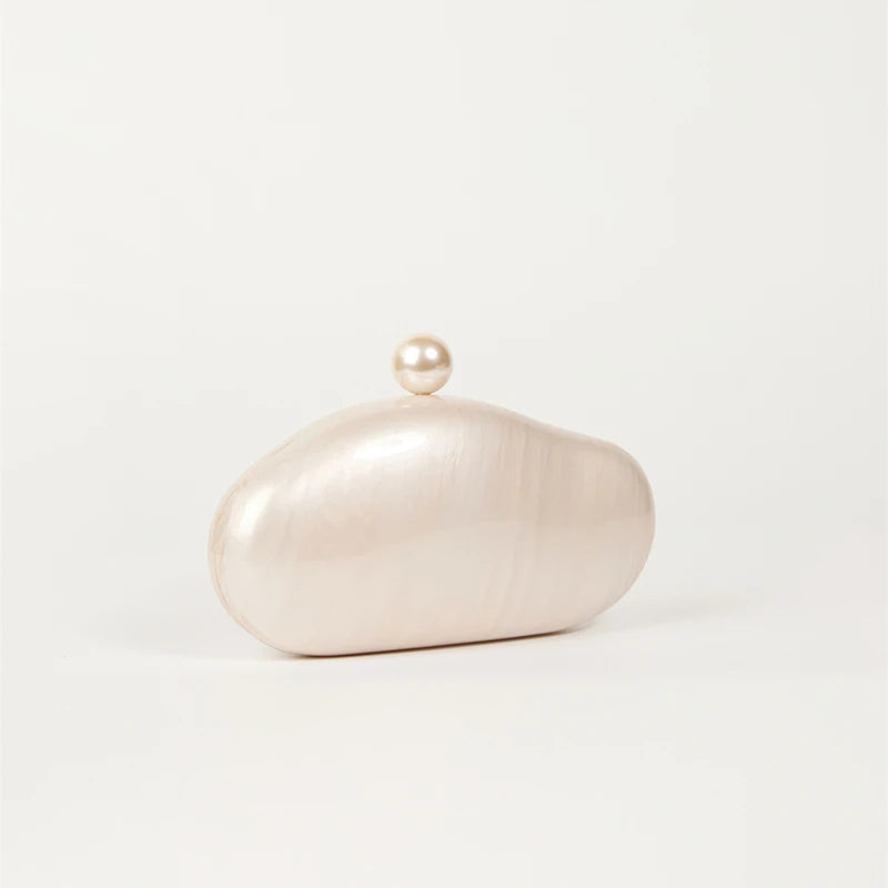 Acrylic Pearl Shell Clutch Bag | Sophisticated "Ivory & Coffee" Silhouette | Cute Wedding Evening Party Handbag | "Dignified" High-Performance Fashion Essential for Radiant Versatile Styling Luxegan