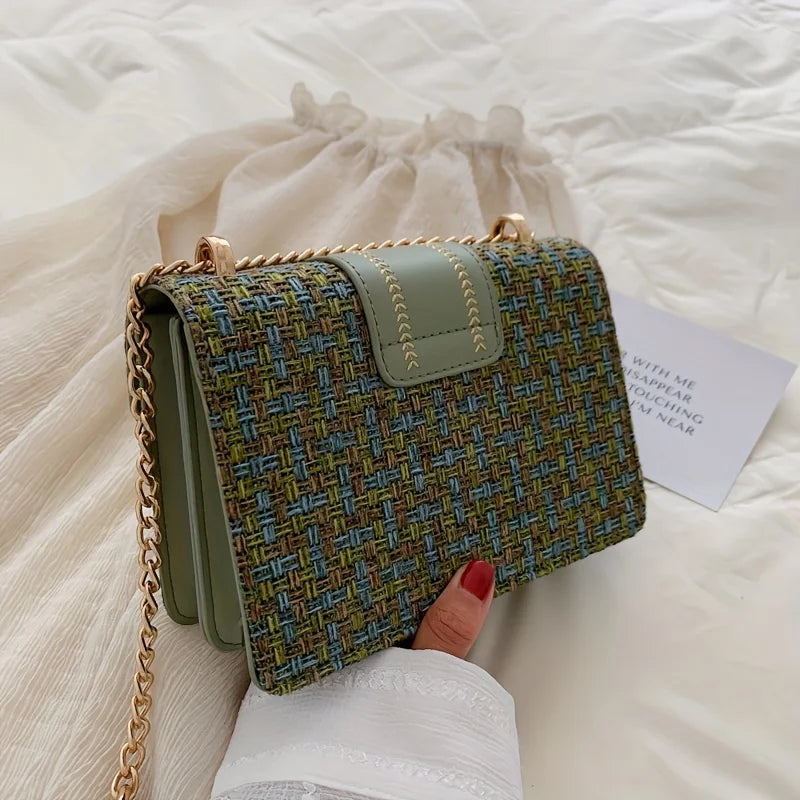 Chic Mini Plaid Tweed Crossbody Bag with Adjustable Strap Luxegan