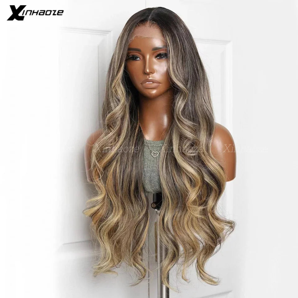 Peluca frontal de encaje 13x4 HD con reflejos, cabello humano, rubio miel, ondas corporales, pelucas frontales de encaje para mujer, sin pegamento, con parte superior de seda, prearrancada