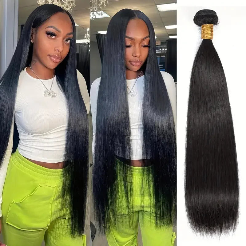 30-Inch Bone Straight Brazilian Human Hair Weave Bundles | 12A Grade Premium Remy Human Hair Weft Extensions | Luxurious 100% Brazilian Straight Sew-In Bundles (1, 3, or 4 Piece Pack, Natural Color) Luxegan