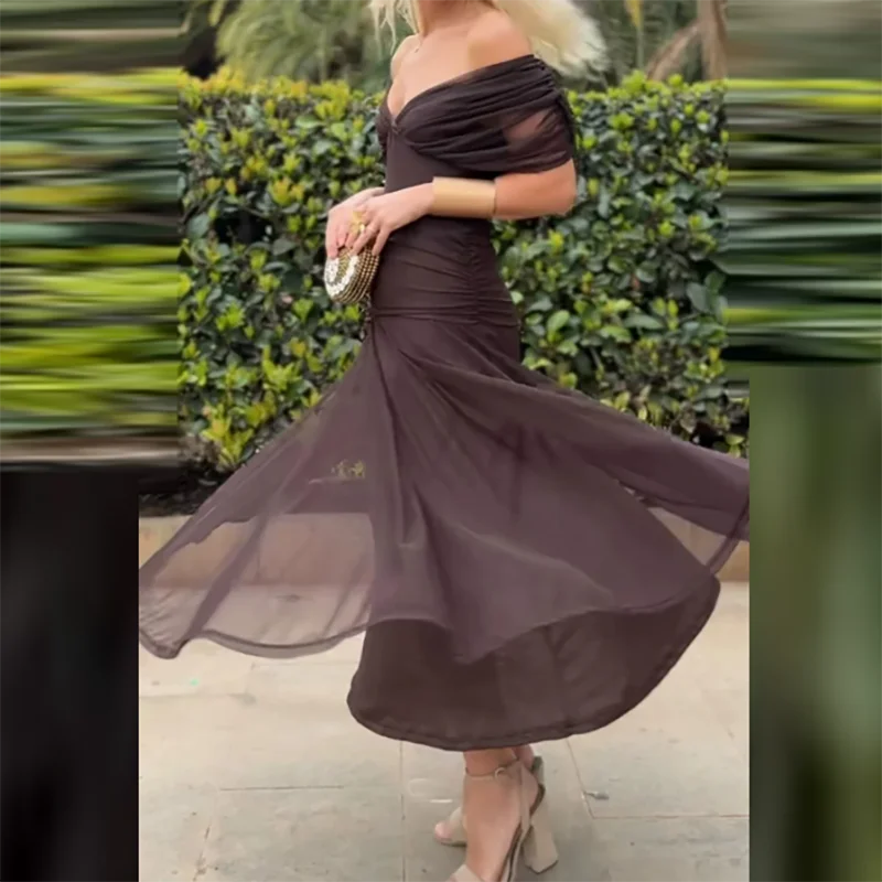 V-Neck Shawl Sleeve Pleated Maxi Dress | Floral Print Hollow Out High Waist Banquet Dress Luxegan