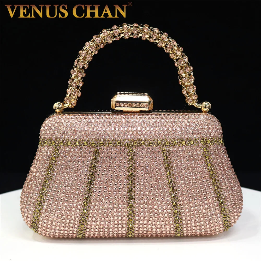 Exquisite Diamond Design Evening Bag | Sophisticated Fashion Handle Clutch | Elegant Rhinestone Embellished