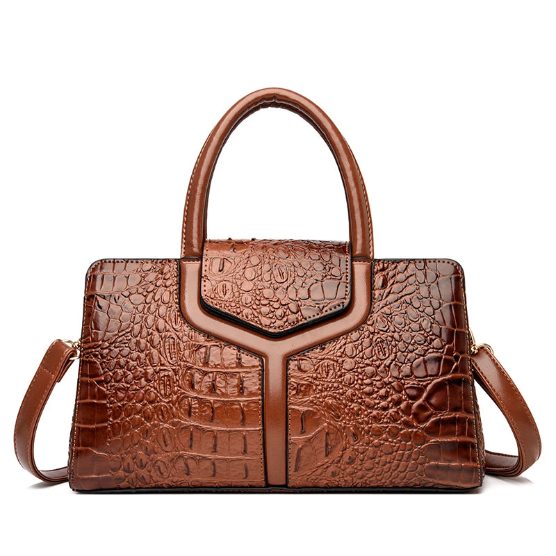 New Leather Women's Messenger Bags | Crocodile Female Crossbody Shoulder Handbags & High Quality Ladies Totes Luxegan