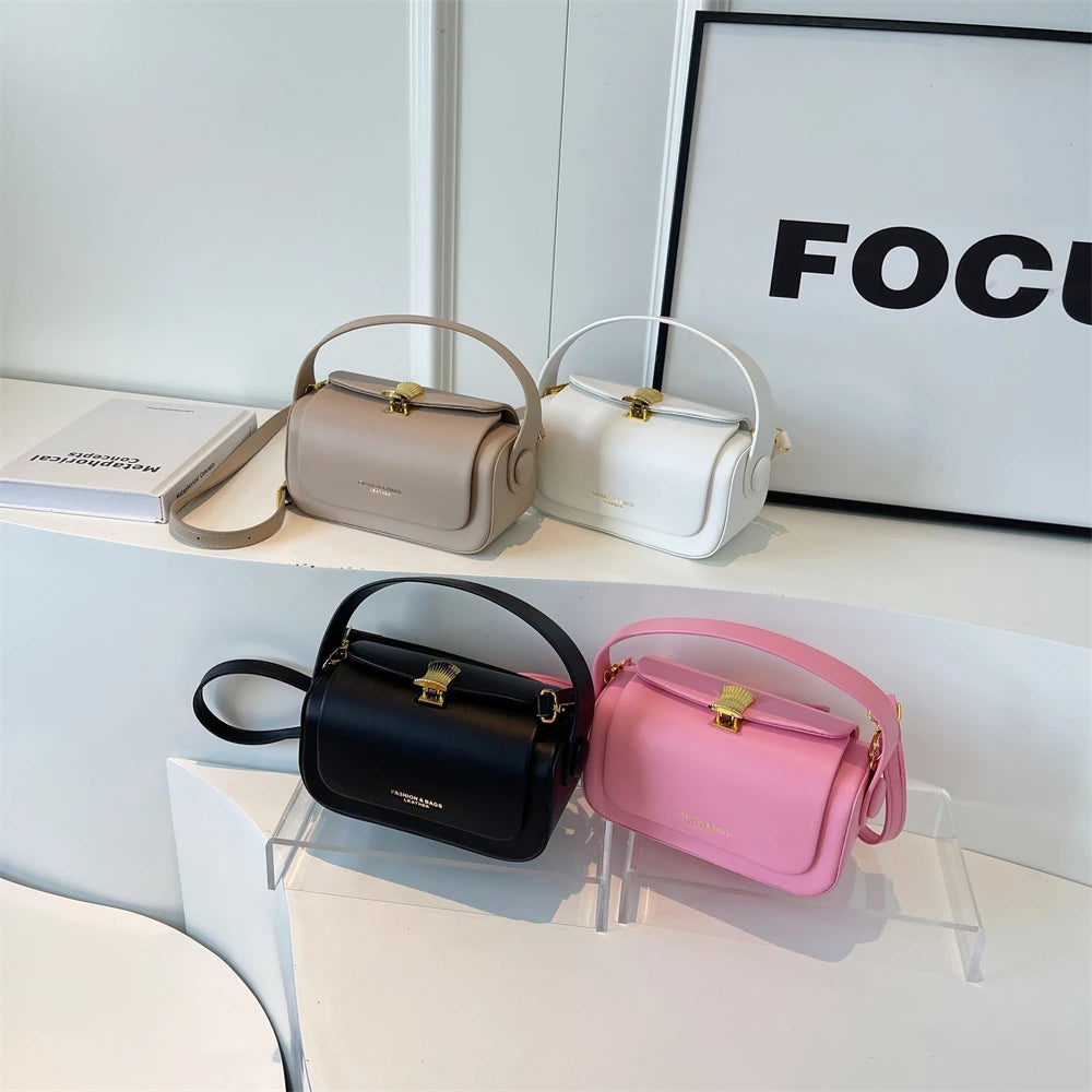 Simple Fashion Mini Square Crossbody Bag | Luxury Designer Box-Shape Purse | Sophisticated Pure Color Shoulder Satchel | Elegant PU Leather Handbag with Letter Decoration Luxegan