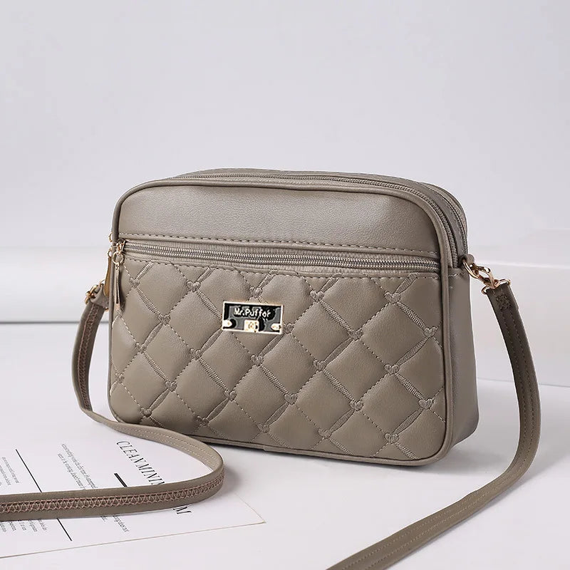 New Women's Lingge Quilted PU Small Square Bag | Fashion One Shoulder Crossbody Messenger Handbag for Foreign Trade Luxegan