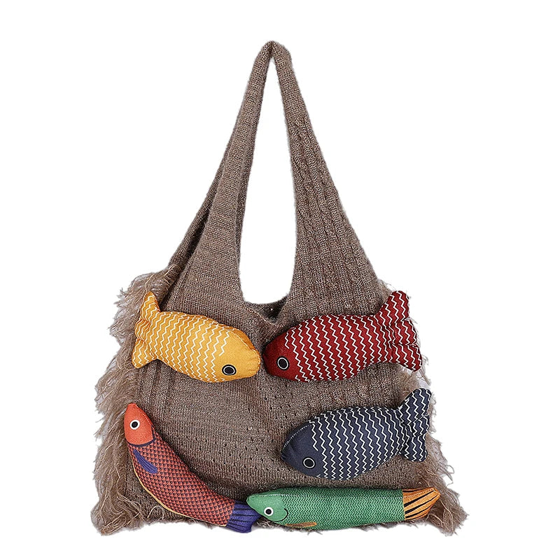 Korean Style Contrast Color Woven Tote | Lightweight Large Capacity Summer Shoulder Bag | Fashionable Patchwork Cotton Handbag with Artisan Appliques | Casual Versatile Beach & Daily Shopping Bag (Model 7715) Luxegan