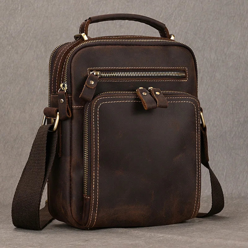 Newsbirds Vintage Leather Messenger Bag | Genuine Crazy Horse Cowhide Shoulder Bag | Retro Satchel - view 8