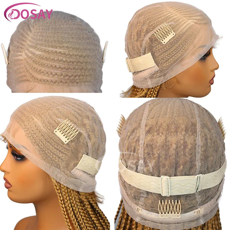 36" Full Lace Frontal Braids Wig Synthetic Side Part Knotless Cornrow Braided Lace Front Wig Twist Braided Faux Locs Braid Wigs Luxegan