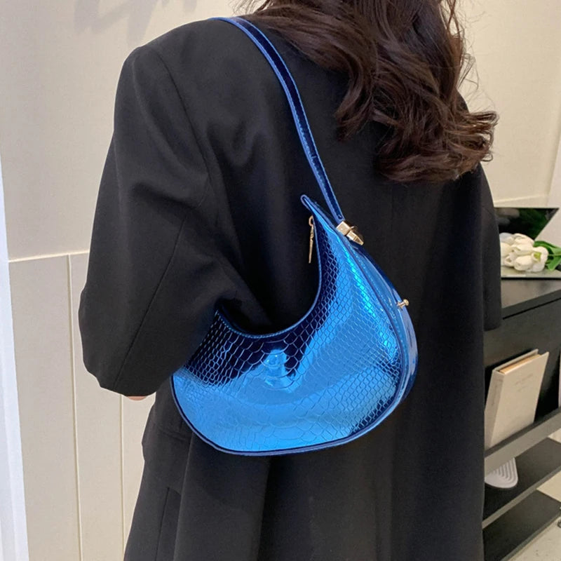 Minimalist Half-Moon Underarm Bag | Soft Serpentine Shoulder Purse Luxegan
