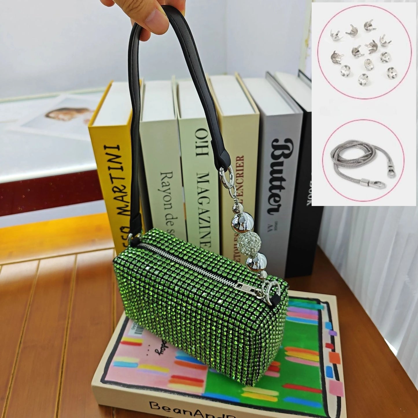 Super A Rhinestone Light Luxury Bag | Women's Summer High-End Texture Messenger & Portable Dinner Bag (Shiny Full Diamond Crossbody) Luxegan