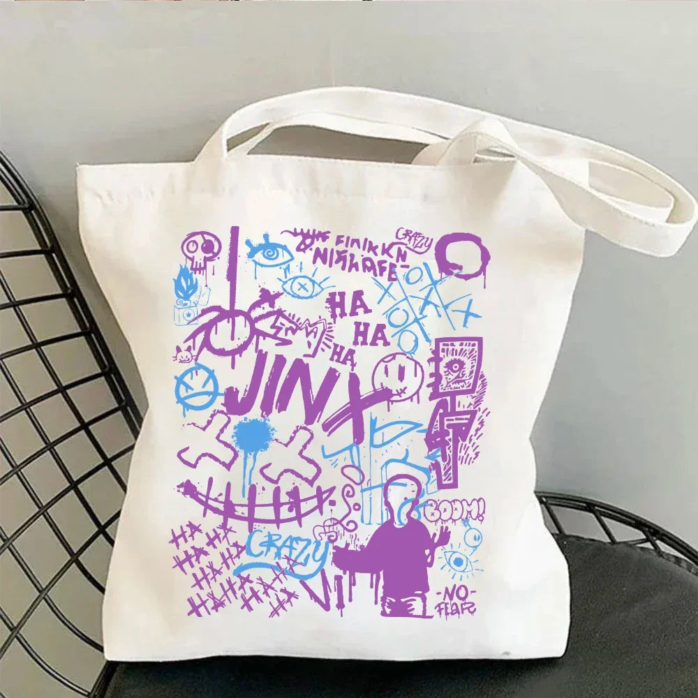 Anime Arcane-Jinx Print Canvas Bag | Reusable & Foldable Shoulder Tote Luxegan